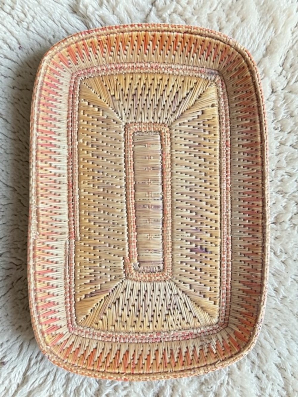 Vintage Boho Woven Rectangular Basket Tray